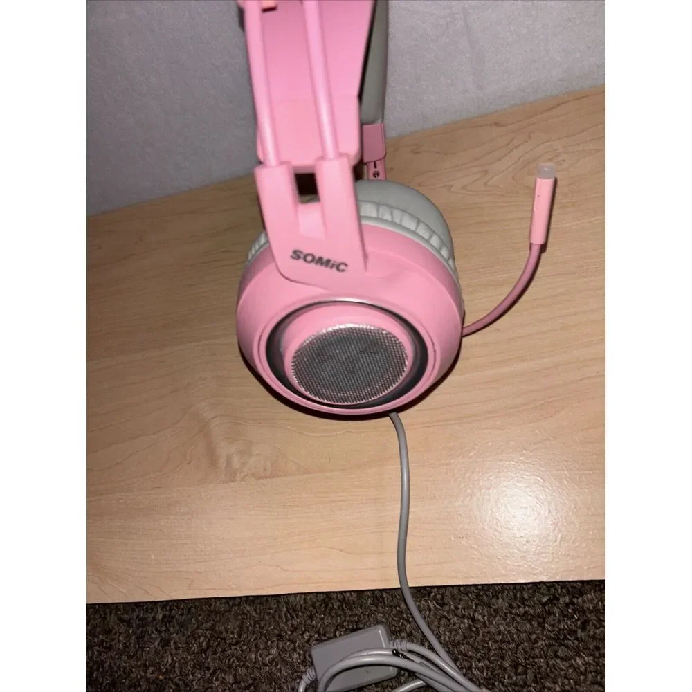 SOMIC G951 Pink Stereo Gaming Headset with Mic Cute Cat Tested Great Condition